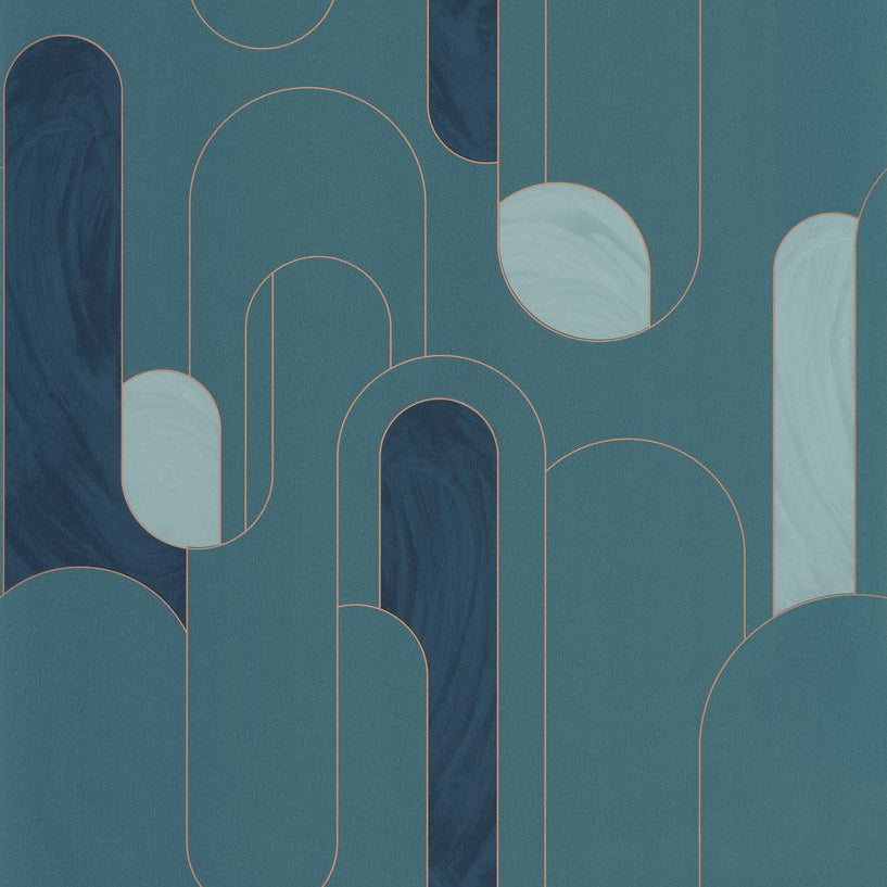 Up and Around Teal Blue Gold geometric wallpaper
