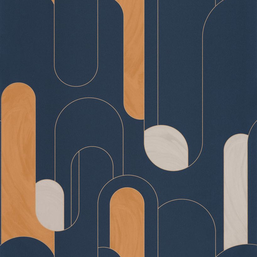 Up and Around Midnight Blue Gold geometric wallpaper