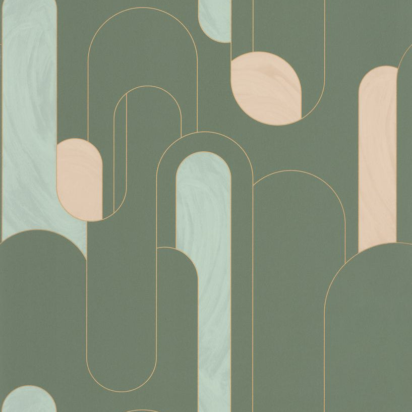 Up and Around Khaki Blue Gold geometric wallpaper