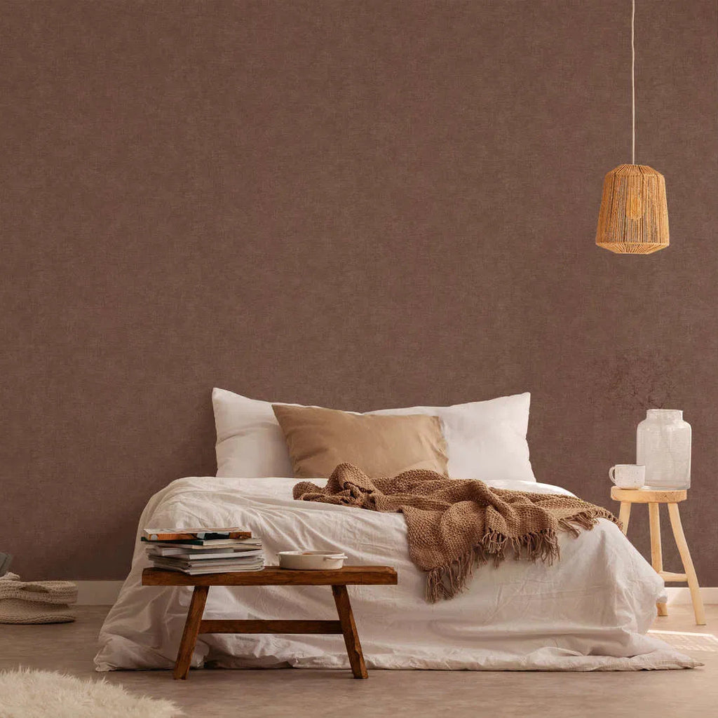 Disi - Brown Plain Damask Wallpaper