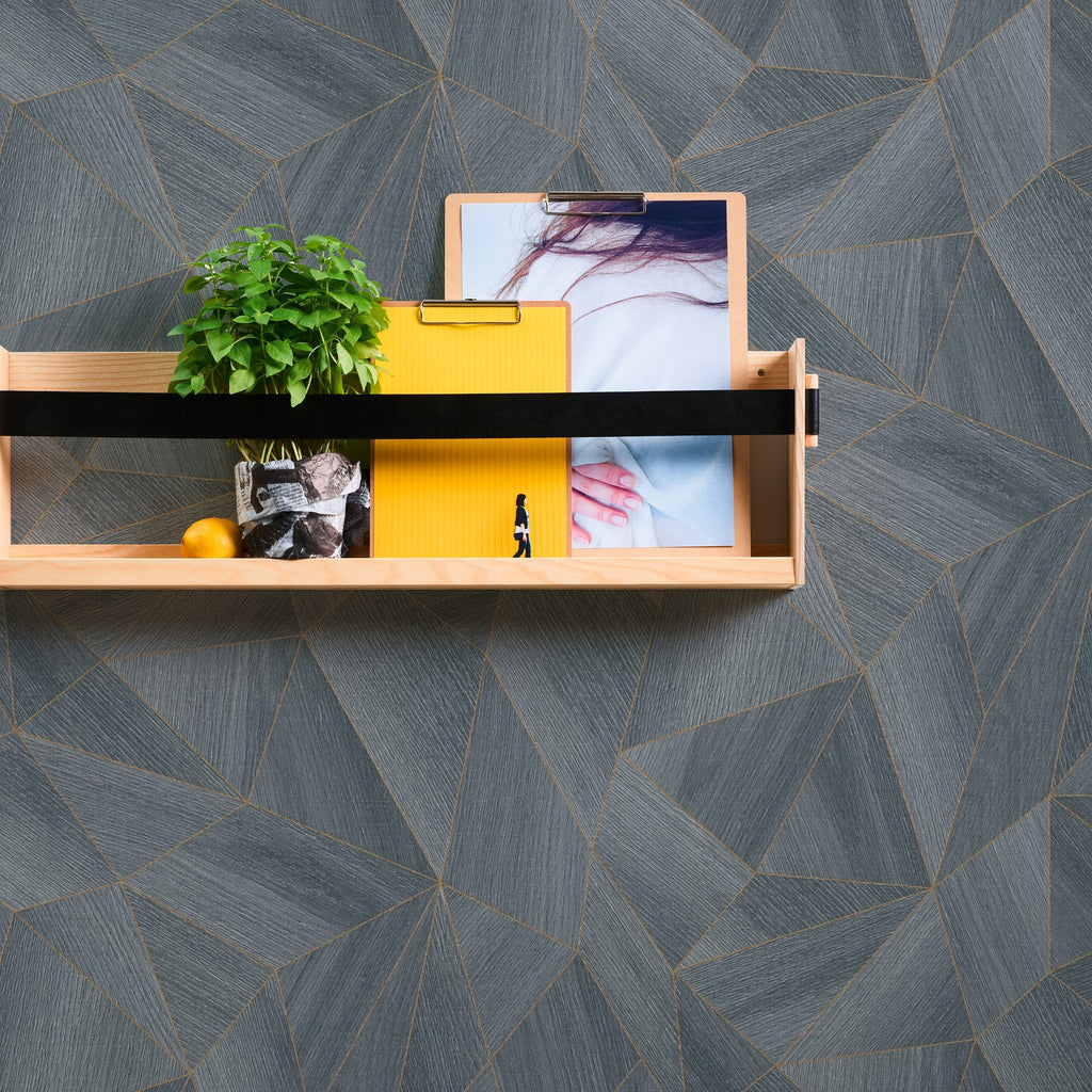 Siyé - Grey/Gold Geometric Wallpaper
