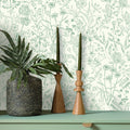 Jardin de Giverny White Green wallpaper in a styled room