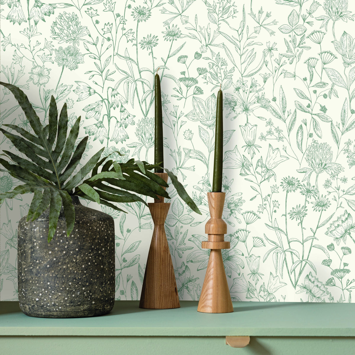 Jardin de Giverny White Green wallpaper in a styled room