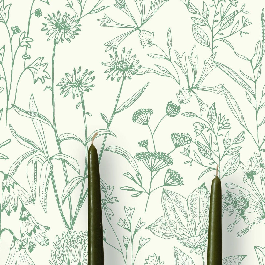 Jardin de Giverny White Green botanical wallpaper
