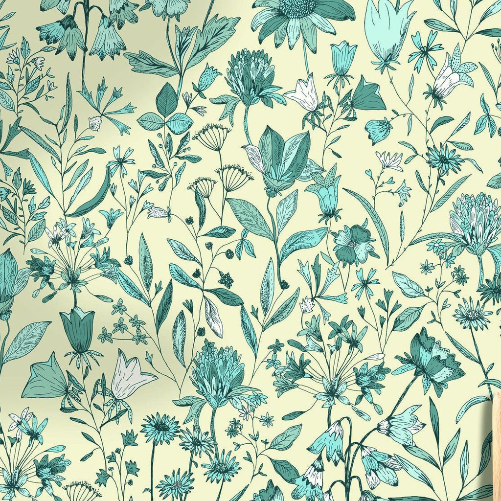 Jardin de Giverny White Blue botanical wallpaper