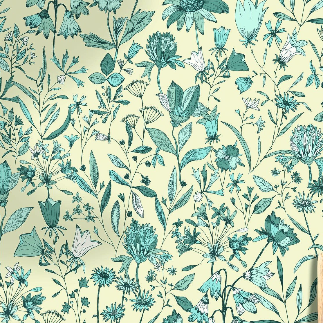 Jardin de Giverny White Blue botanical wallpaper