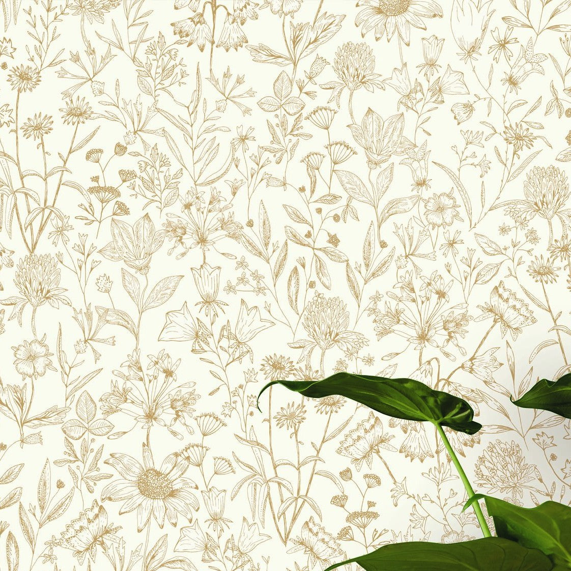 Jardin de Giverny White Gold botanical wallpaper