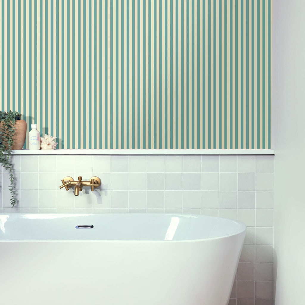 Talea Porcelain Blue wallpaper in a styled room