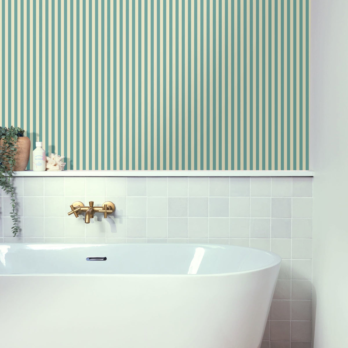 Talea Porcelain Blue wallpaper in a styled room