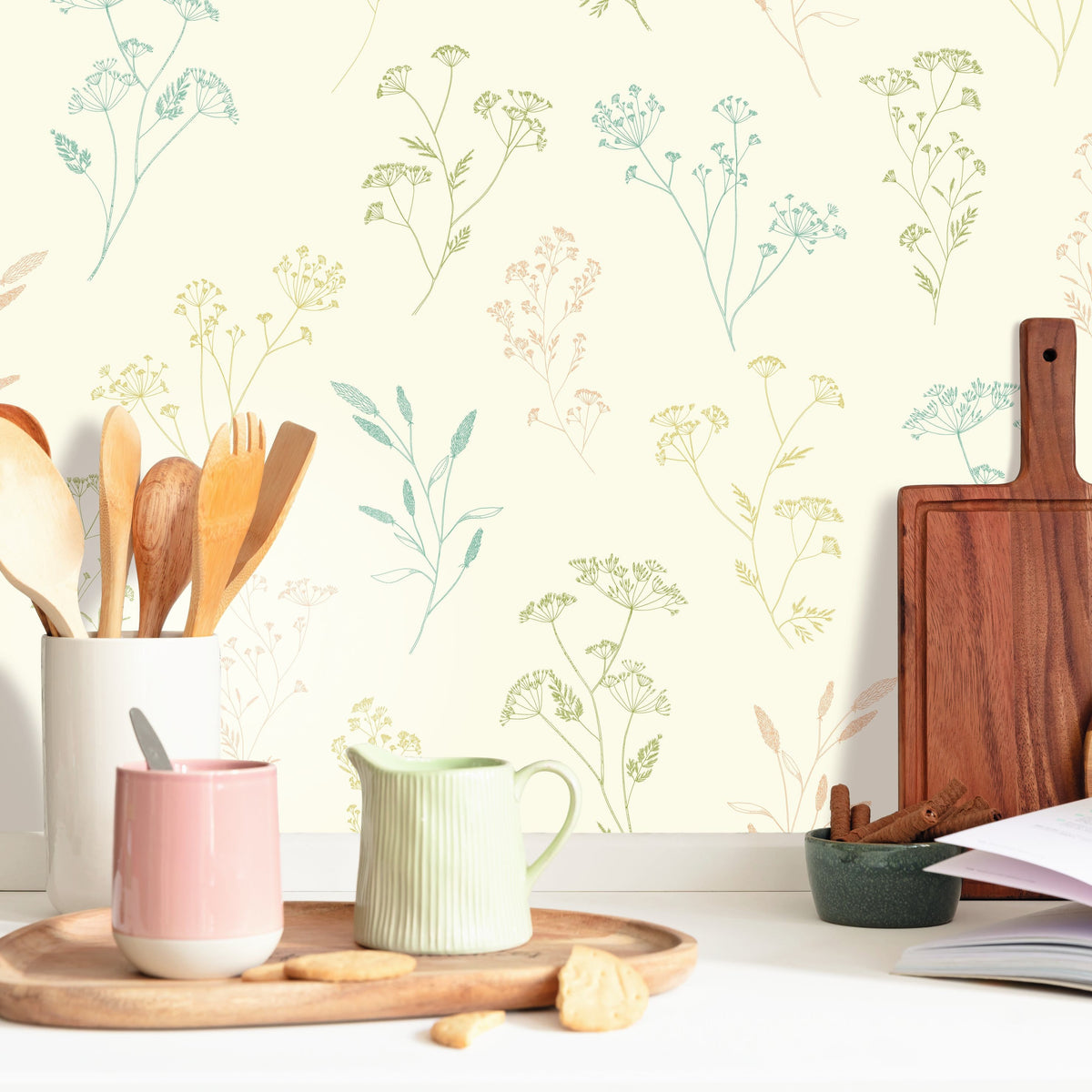 Little Graminea Multicolour wallpaper in a styled room
