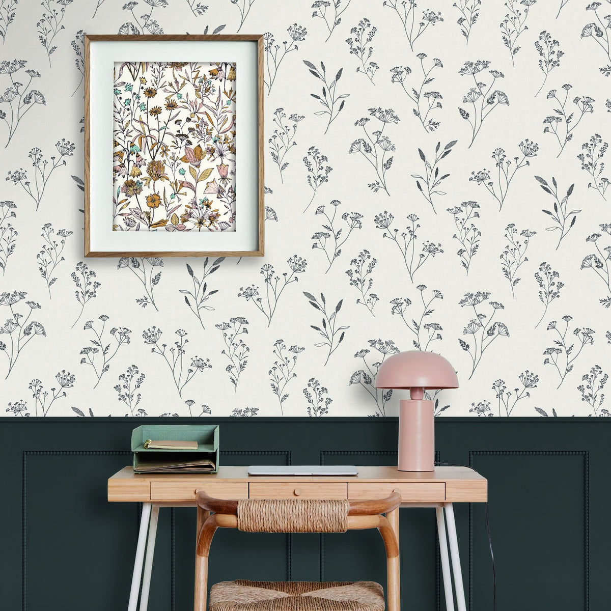 Little Graminea Grey White wallpaper in a styled room