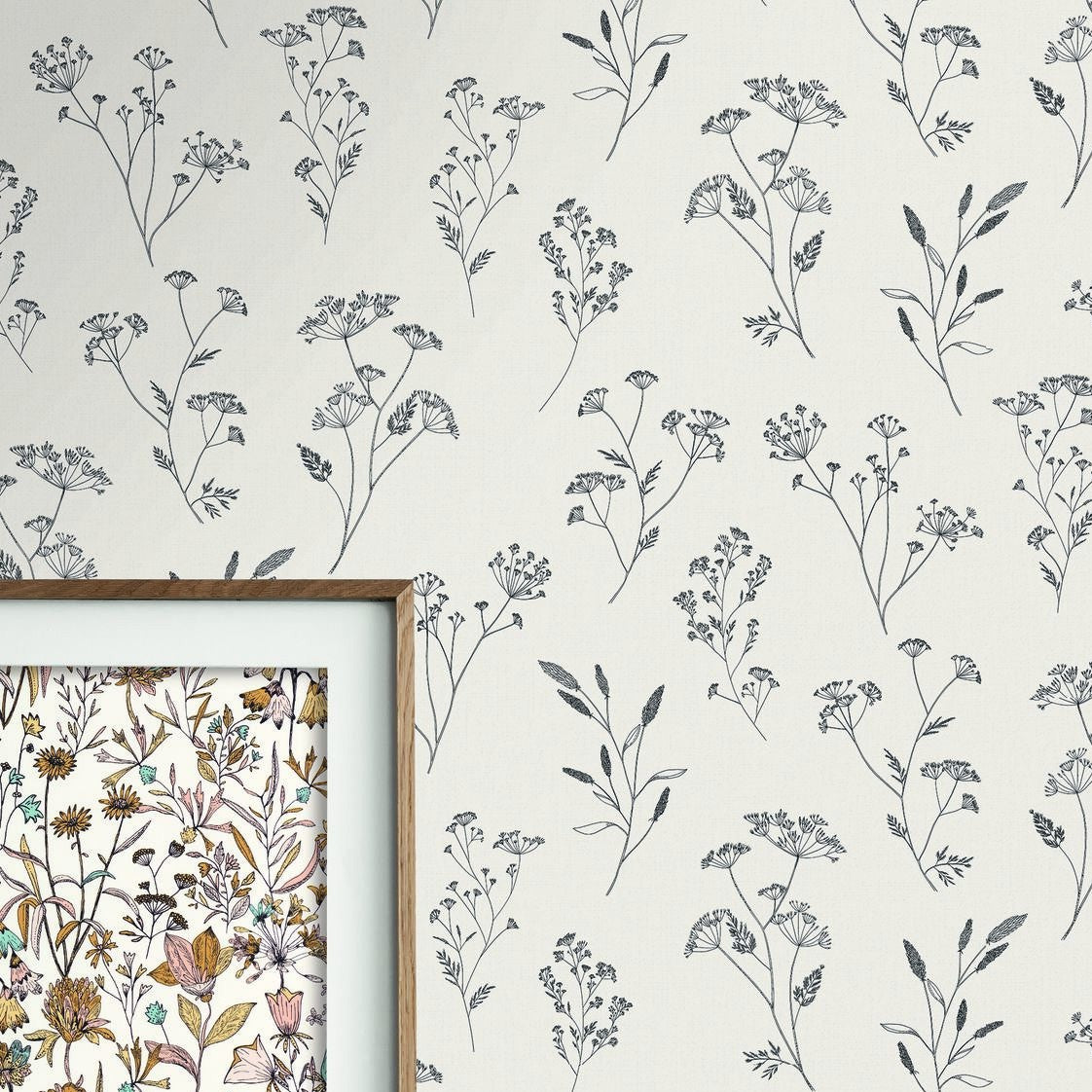 Little Graminea Grey White botanical wallpaper