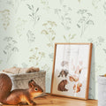 Little Graminea Water Green wallpaper in a styled room