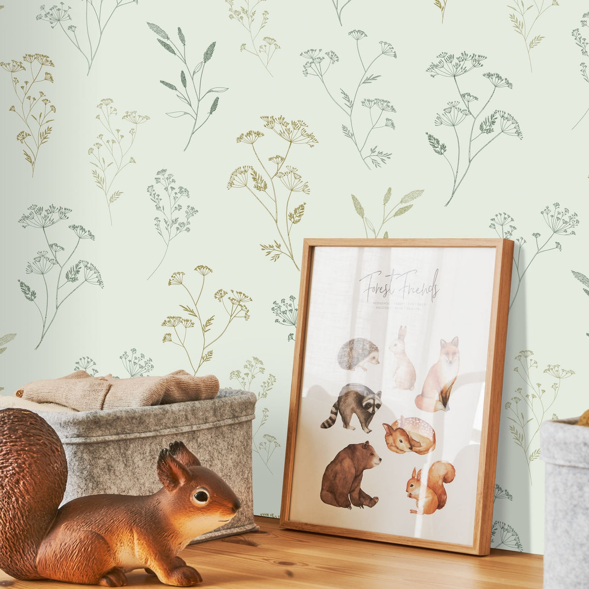 Little Graminea Water Green wallpaper in a styled room