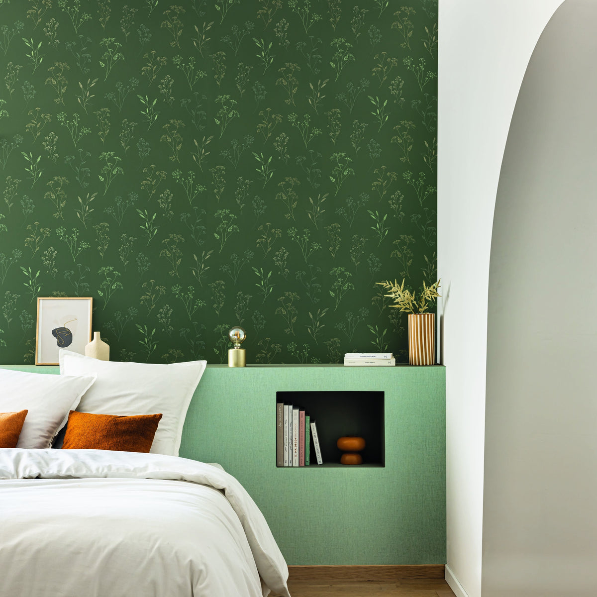 Little Graminea English Green wallpaper in a styled room