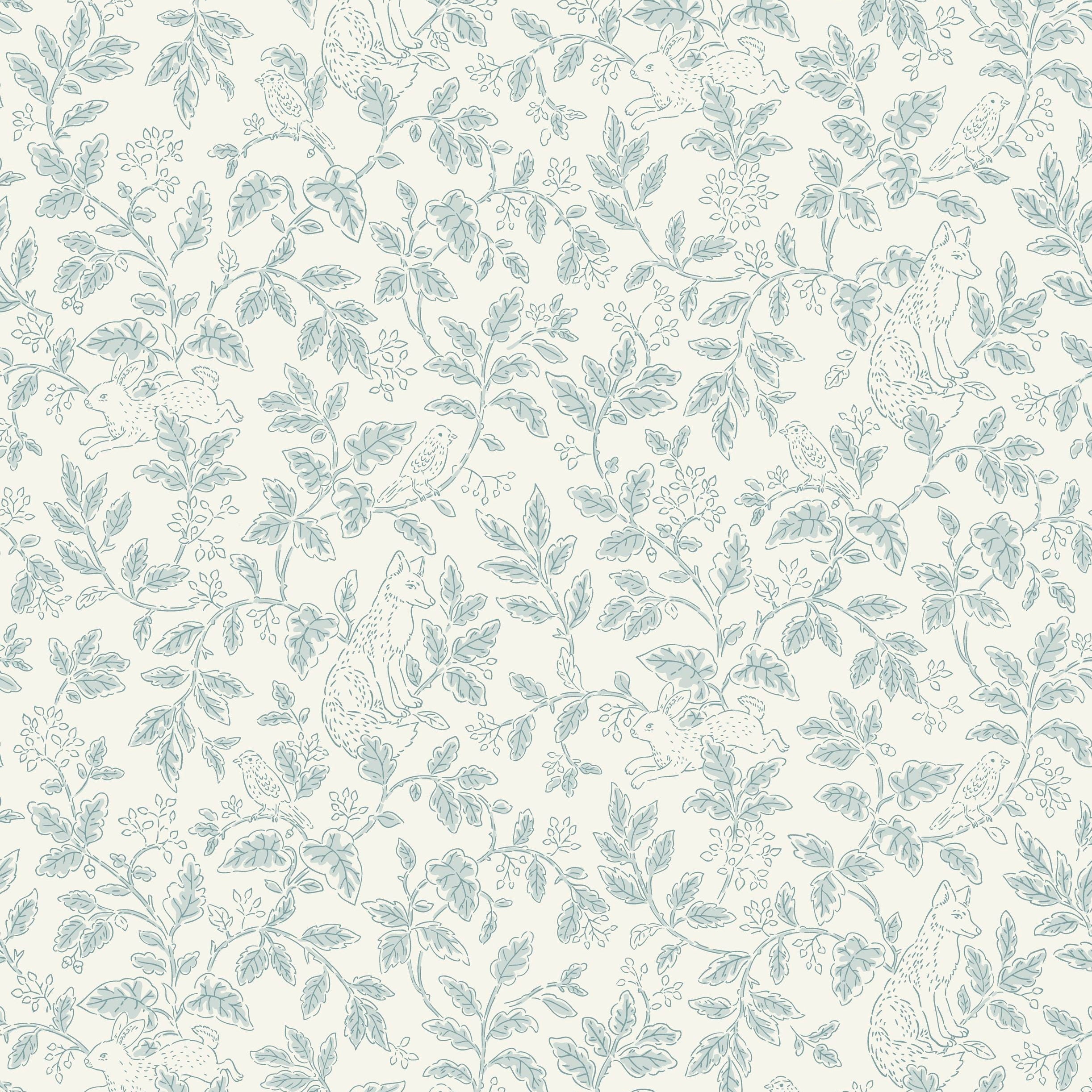 Mini Wood - Blue Floral Wallpaper
