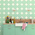 All Around Smoky Blue Gold wallpaper in a styled room