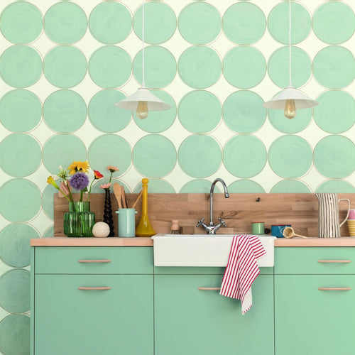 All Around Smoky Blue Gold wallpaper in a styled room