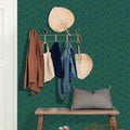 Around the Clock Teal Blue Gold wallpaper in a styled room