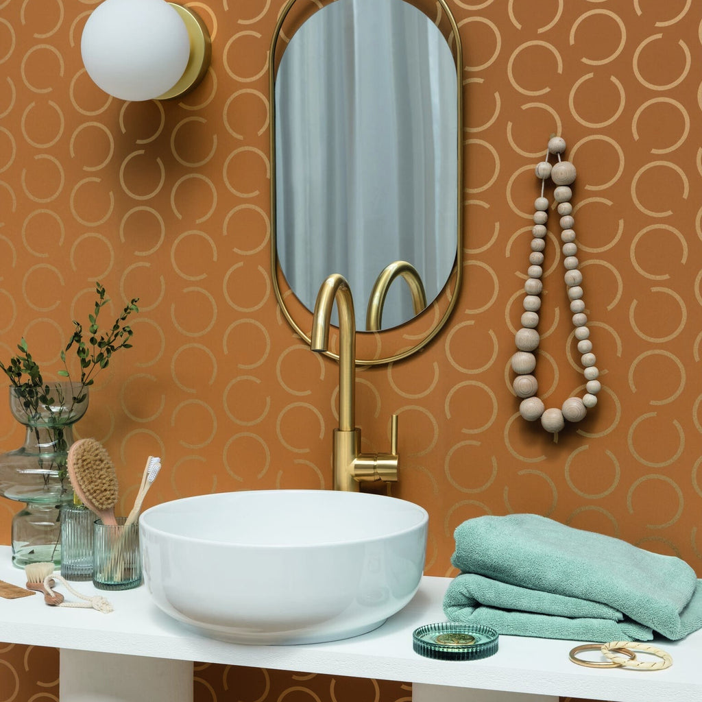 Around the Clock Camel Gold wallpaper in a styled room