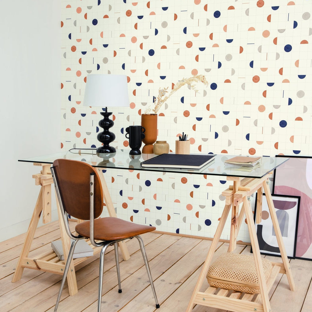 Jump Around Midnight Blue Gold wallpaper in a styled room