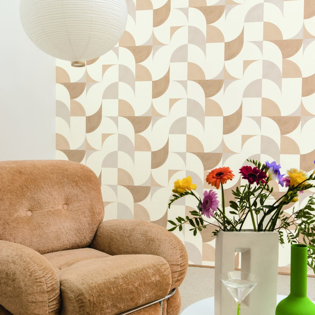 Look Around Beige White wallpaper in a styled room