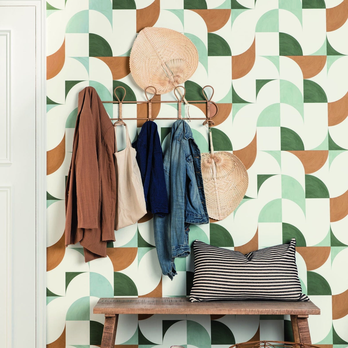 Look Around Khaki Blue wallpaper in a styled room