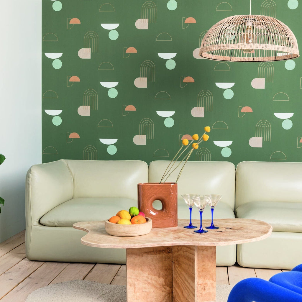 Turn Around Khaki Gold wallpaper in a styled room