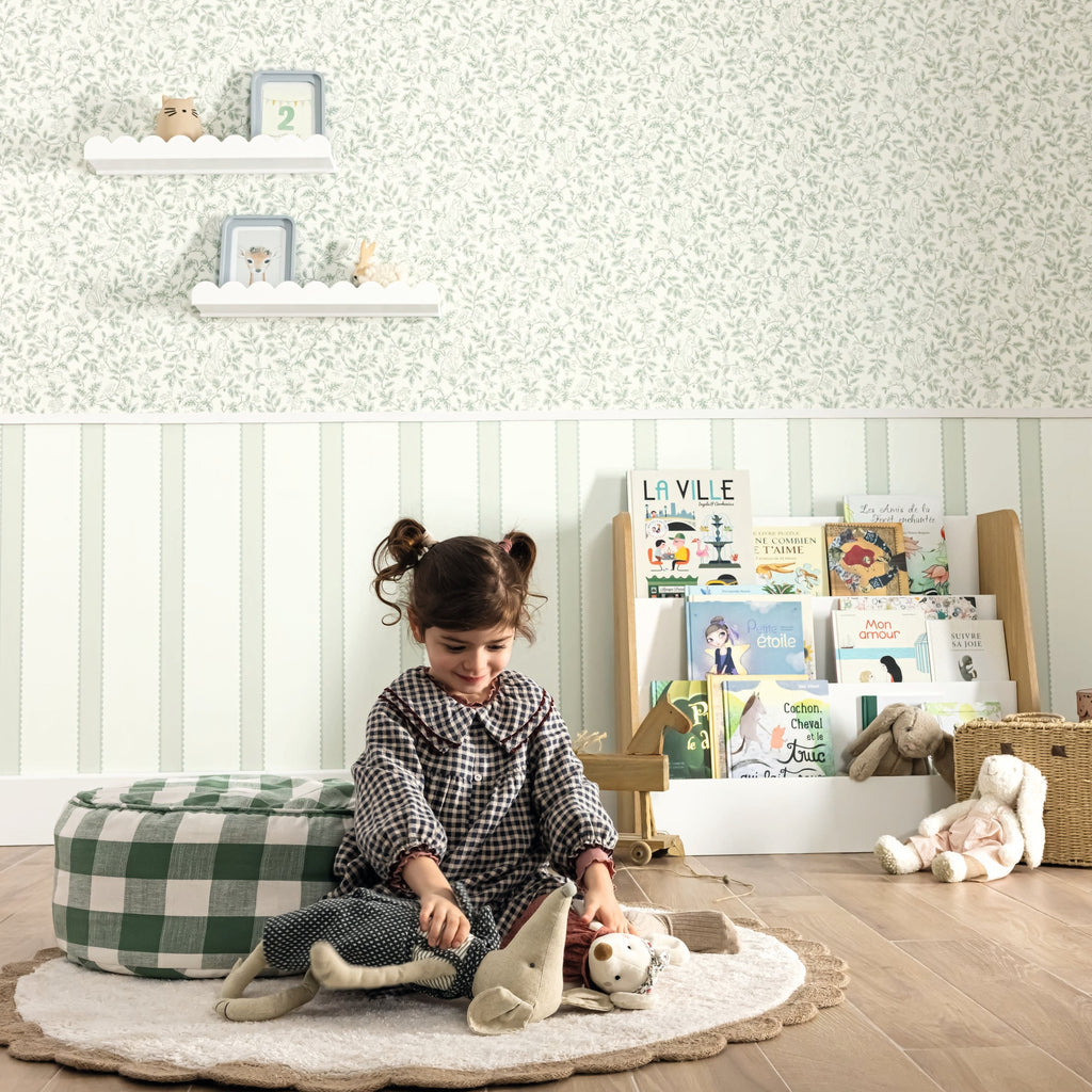 Mini Wood - Green Floral Wallpaper