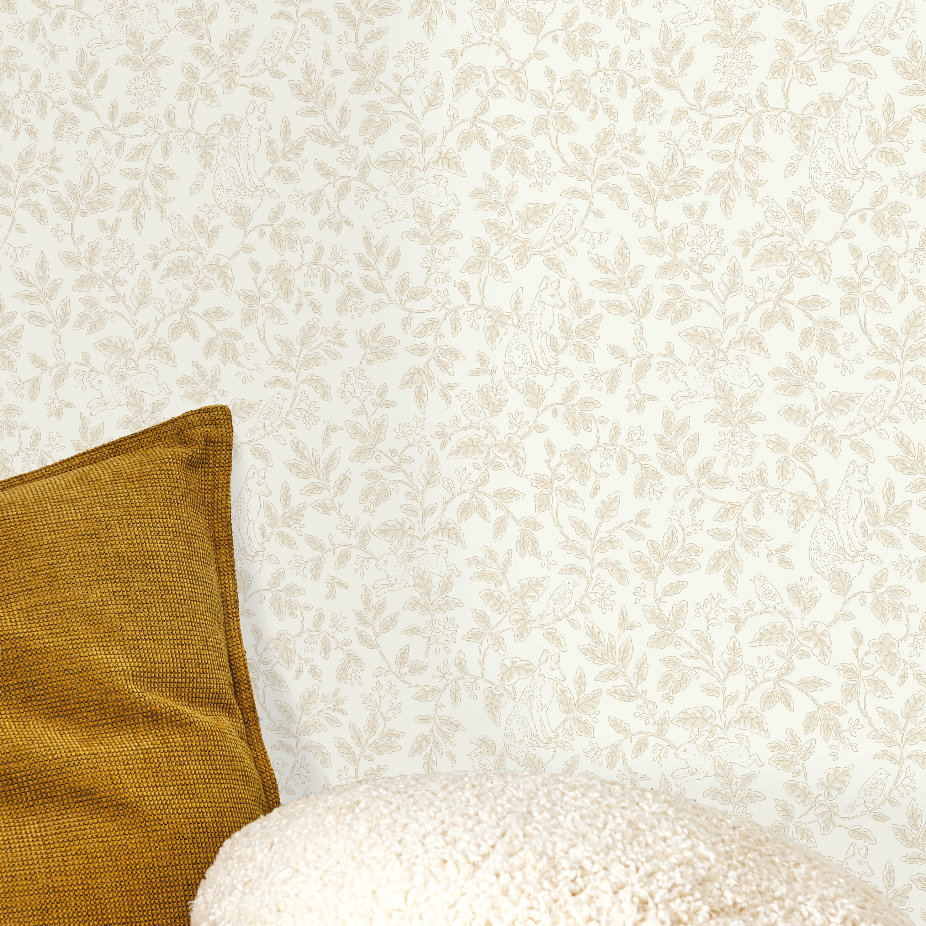 Mini Wood - Beige Floral Wallpaper