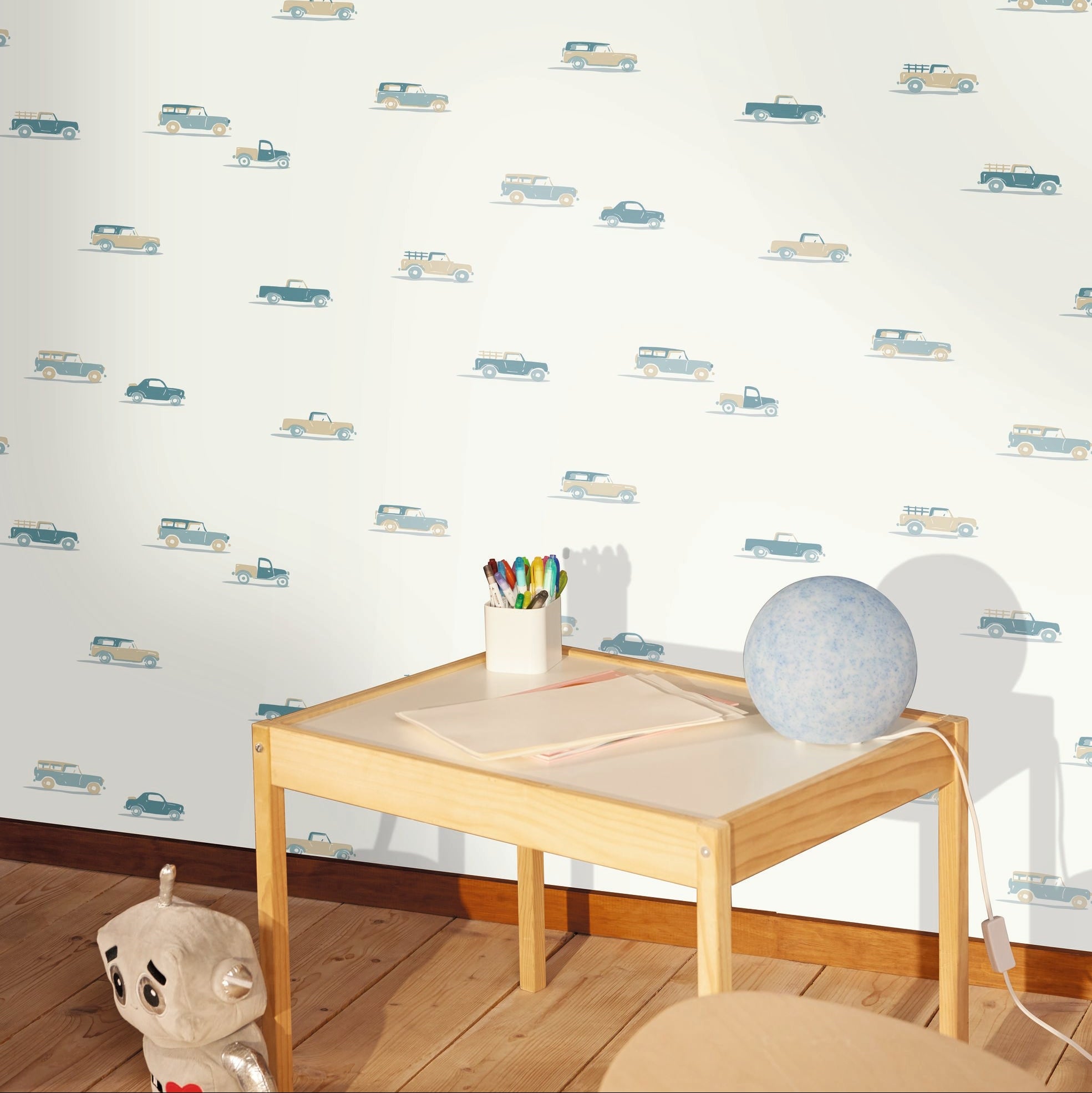 Pick Up - Blue and Beige Wallpaper