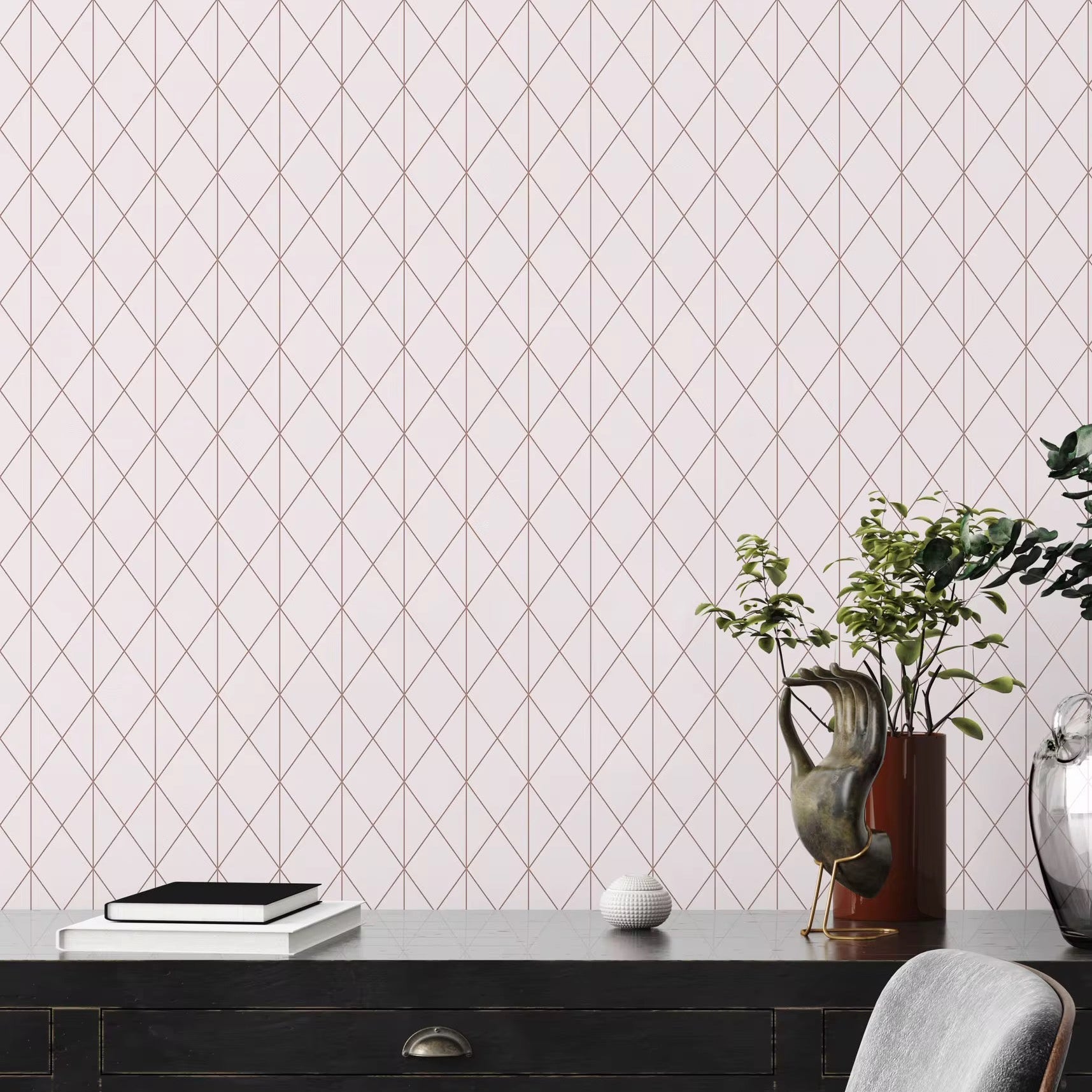 Geometric patterned pink wallpaper 