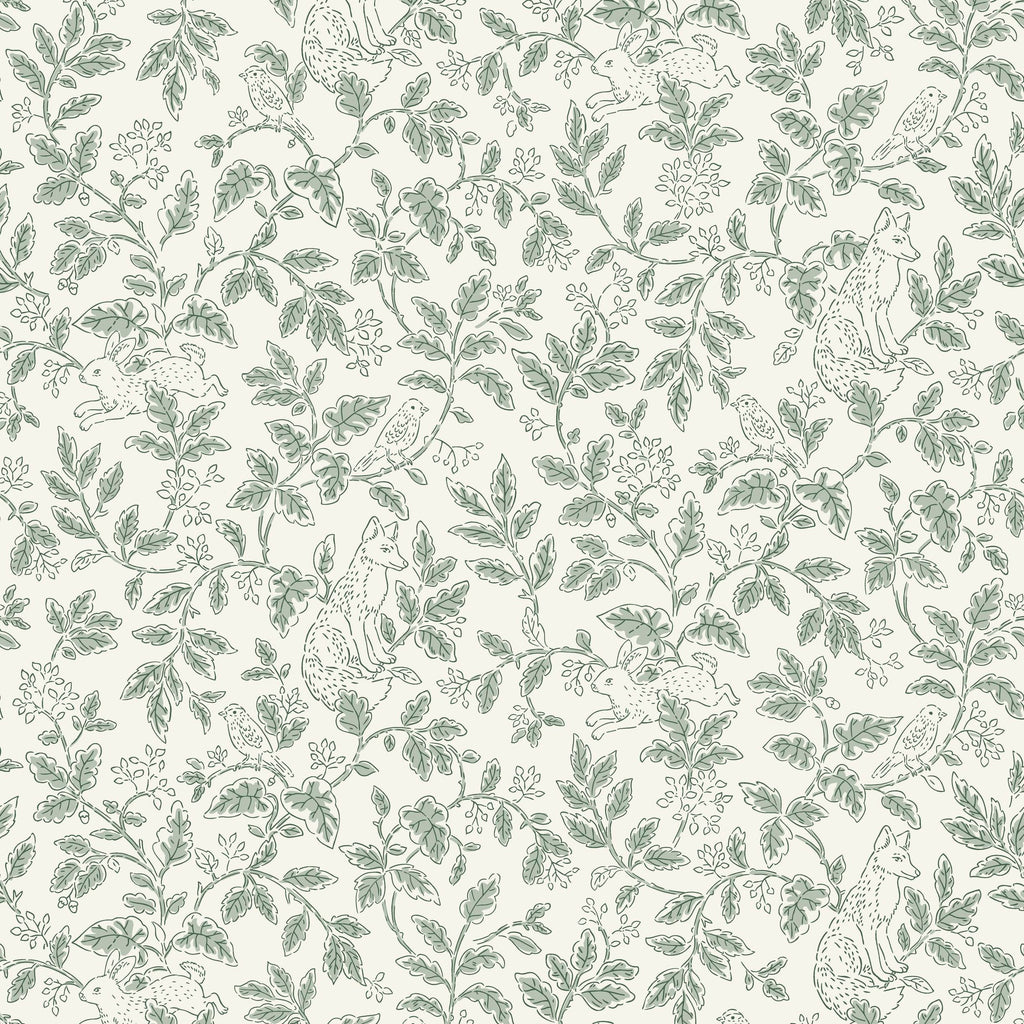 Mini Wood - Green Floral Wallpaper