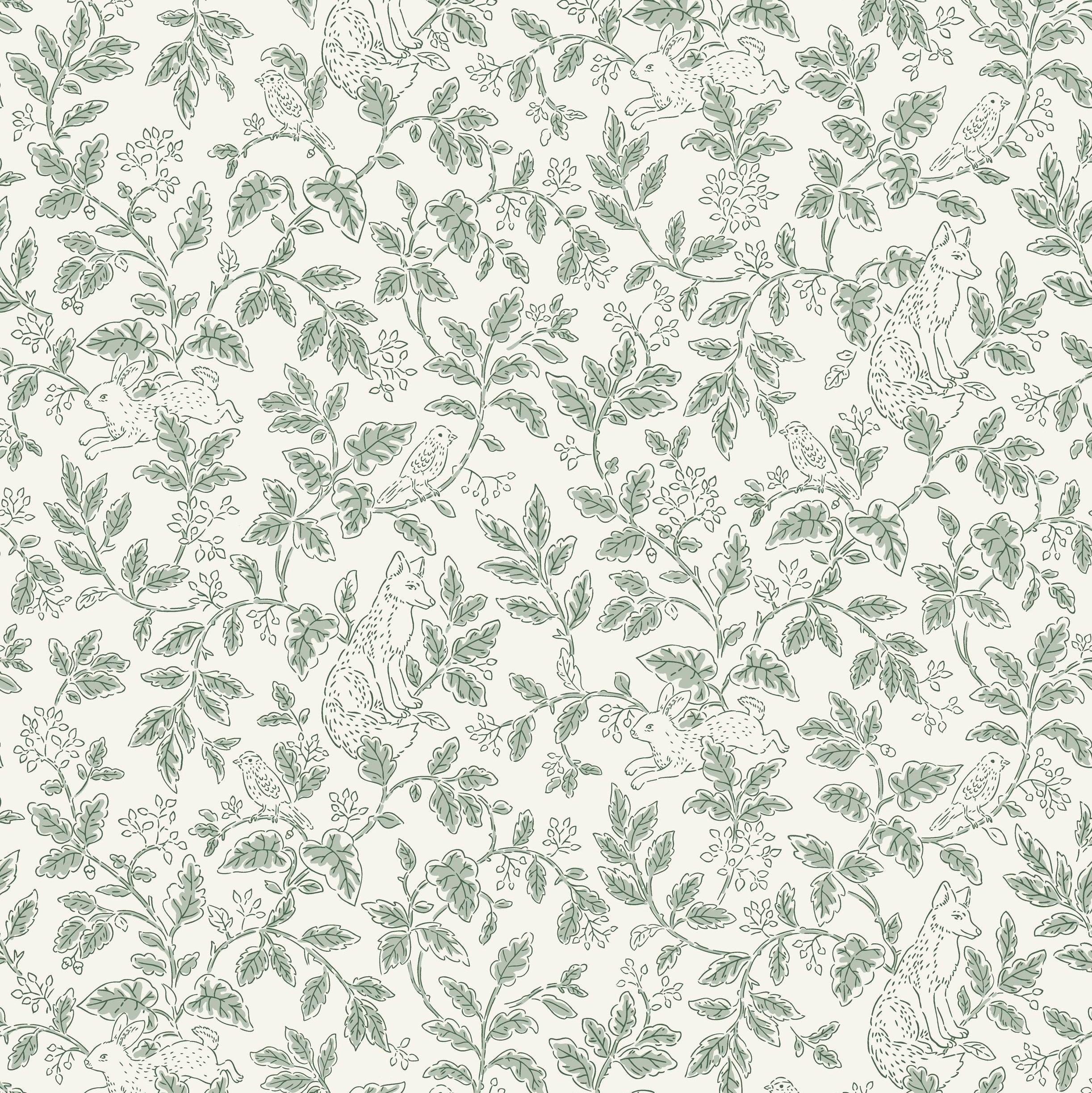 Mini Wood - Green Floral Wallpaper