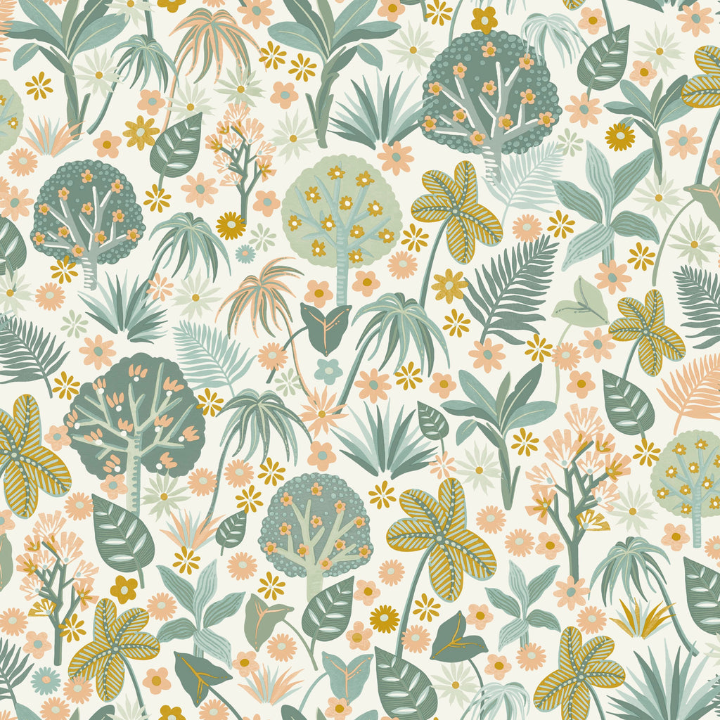 Magic Forest - White and Green Wallpaper