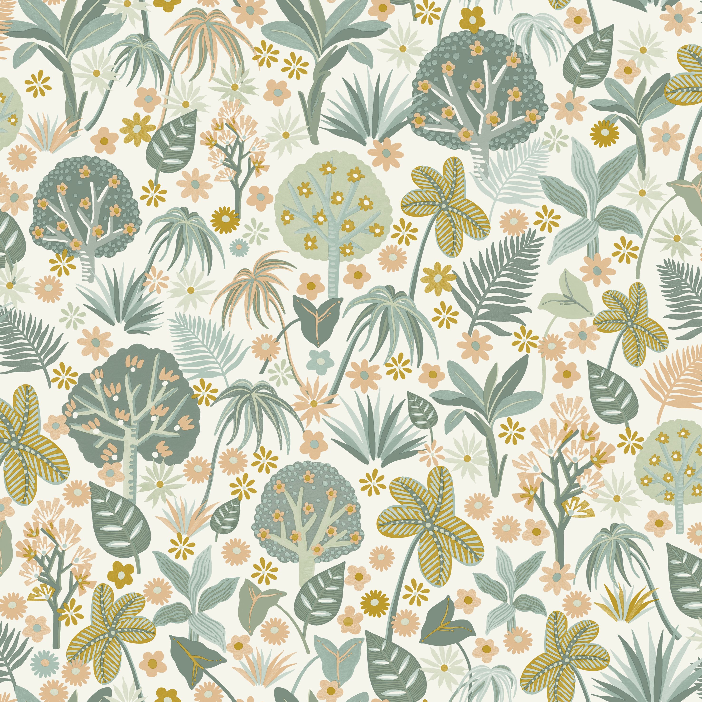 Magic Forest - White and Green Wallpaper