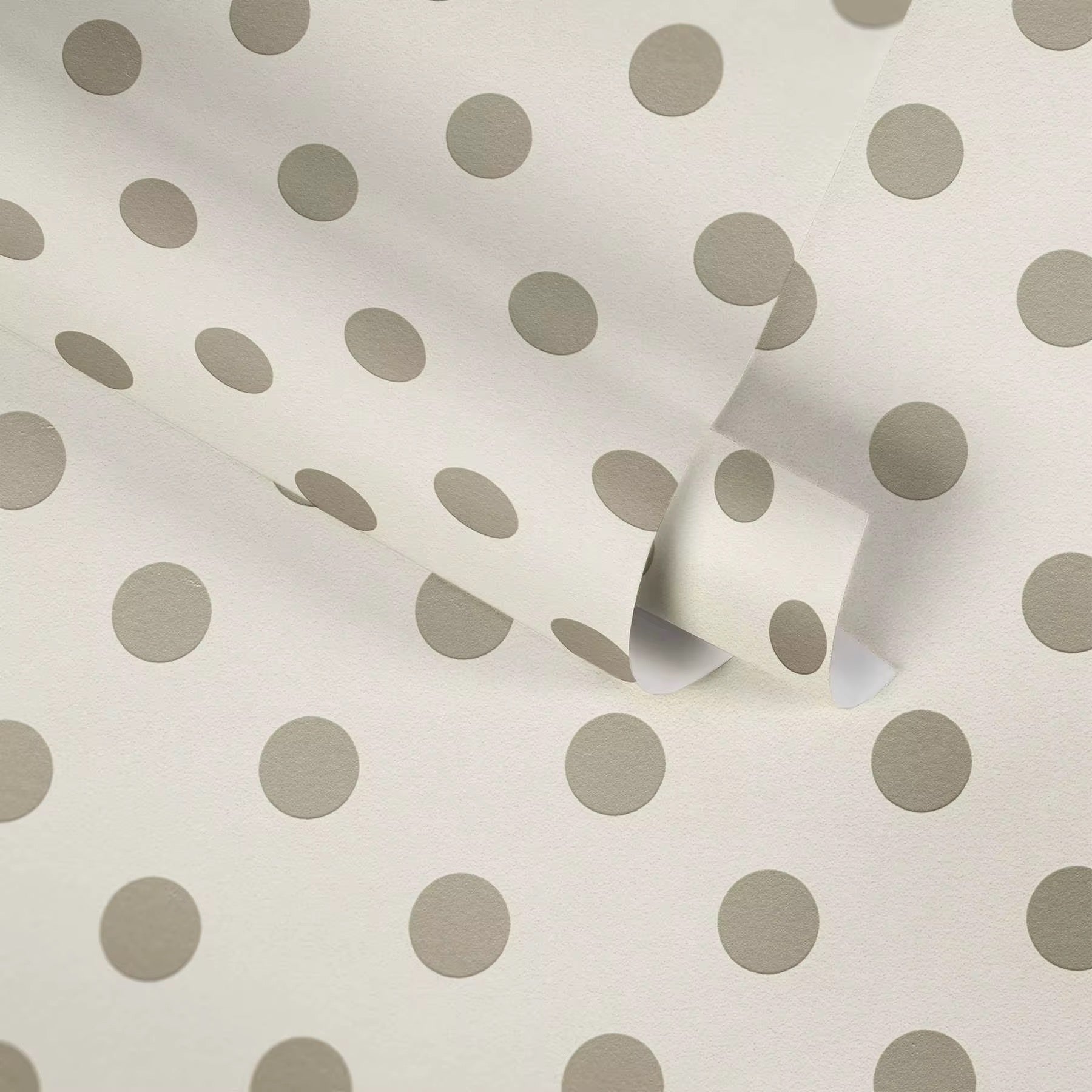 White wallpaper with gray polka dots