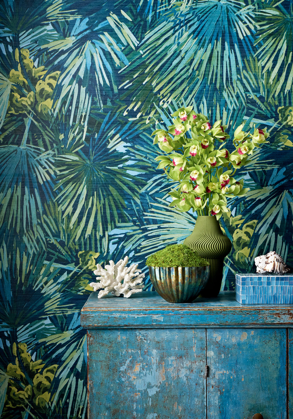 Palmier - Citron and Blue Wallpaper