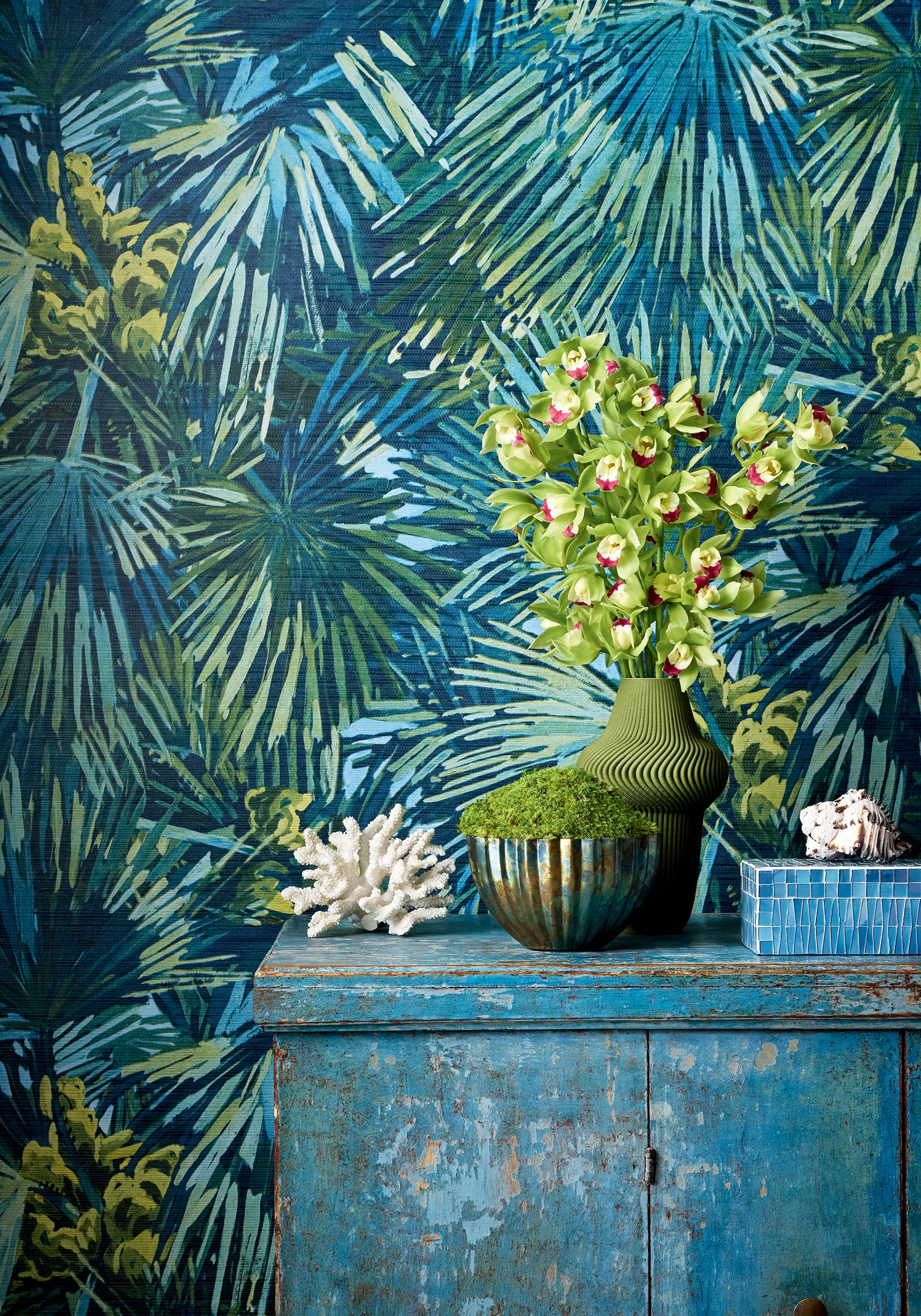 Palmier - Citron and Blue Wallpaper
