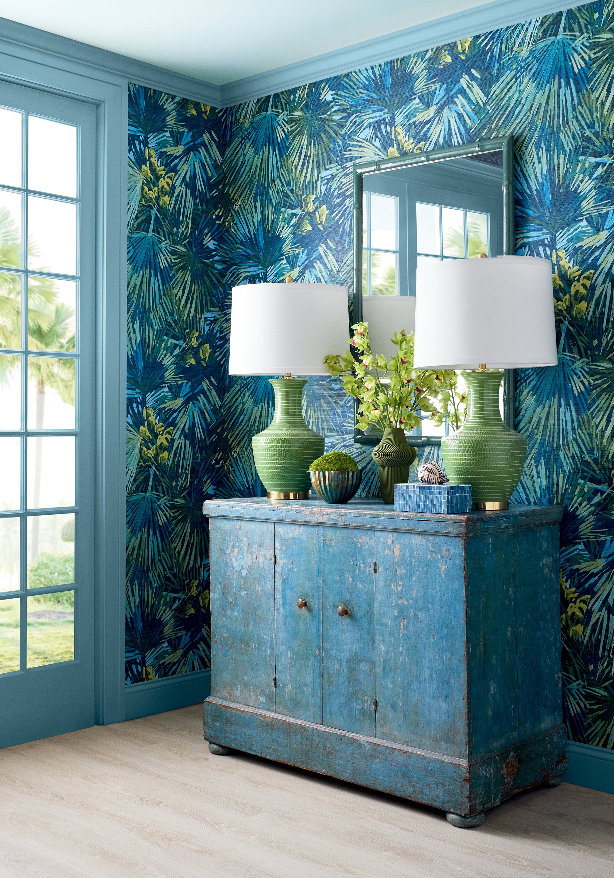 Palmier - Citron and Blue Wallpaper