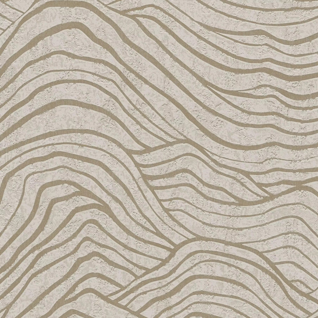 Textured wallpaper with wavy beige lines