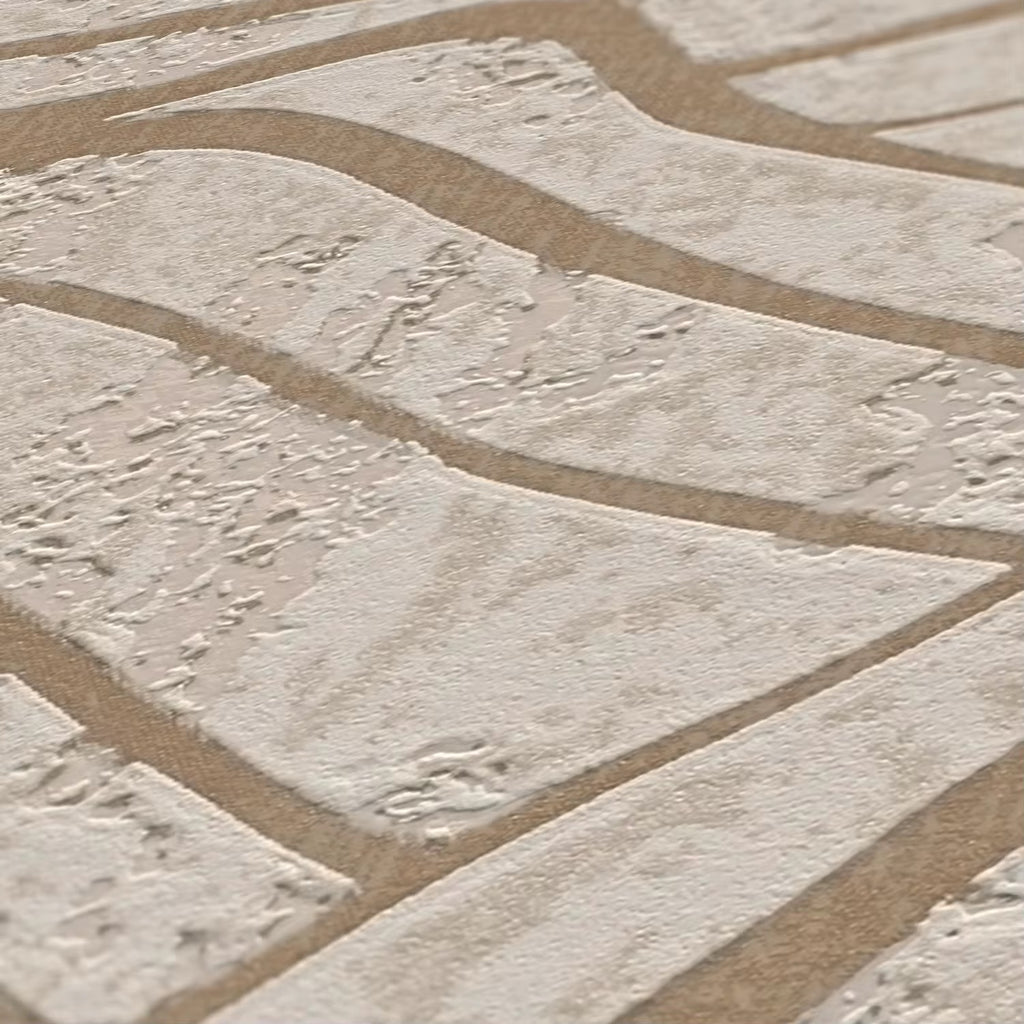 Close-up of textured stone tiles with wavy lines