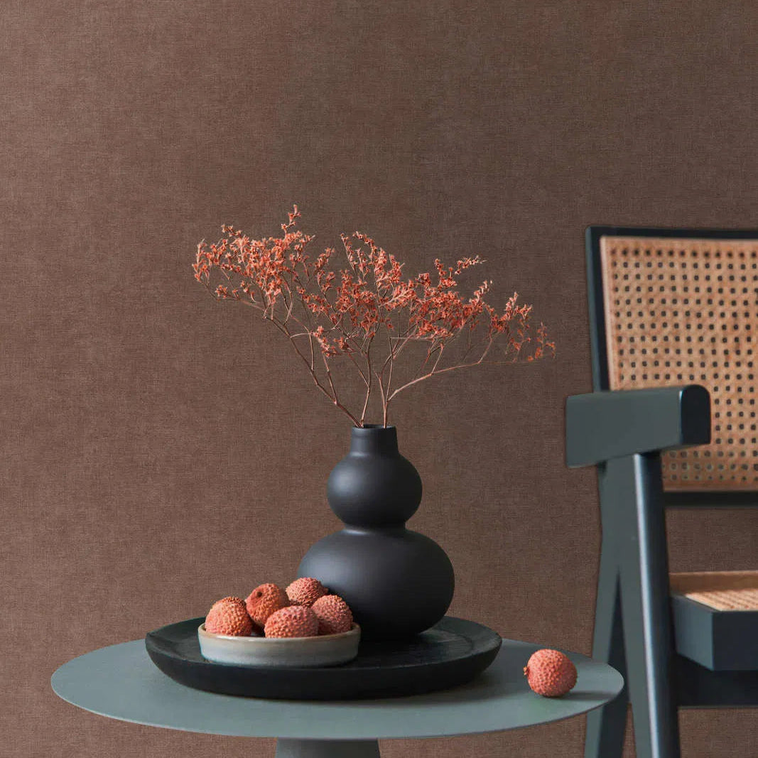 Disi - Brown Plain Damask Wallpaper