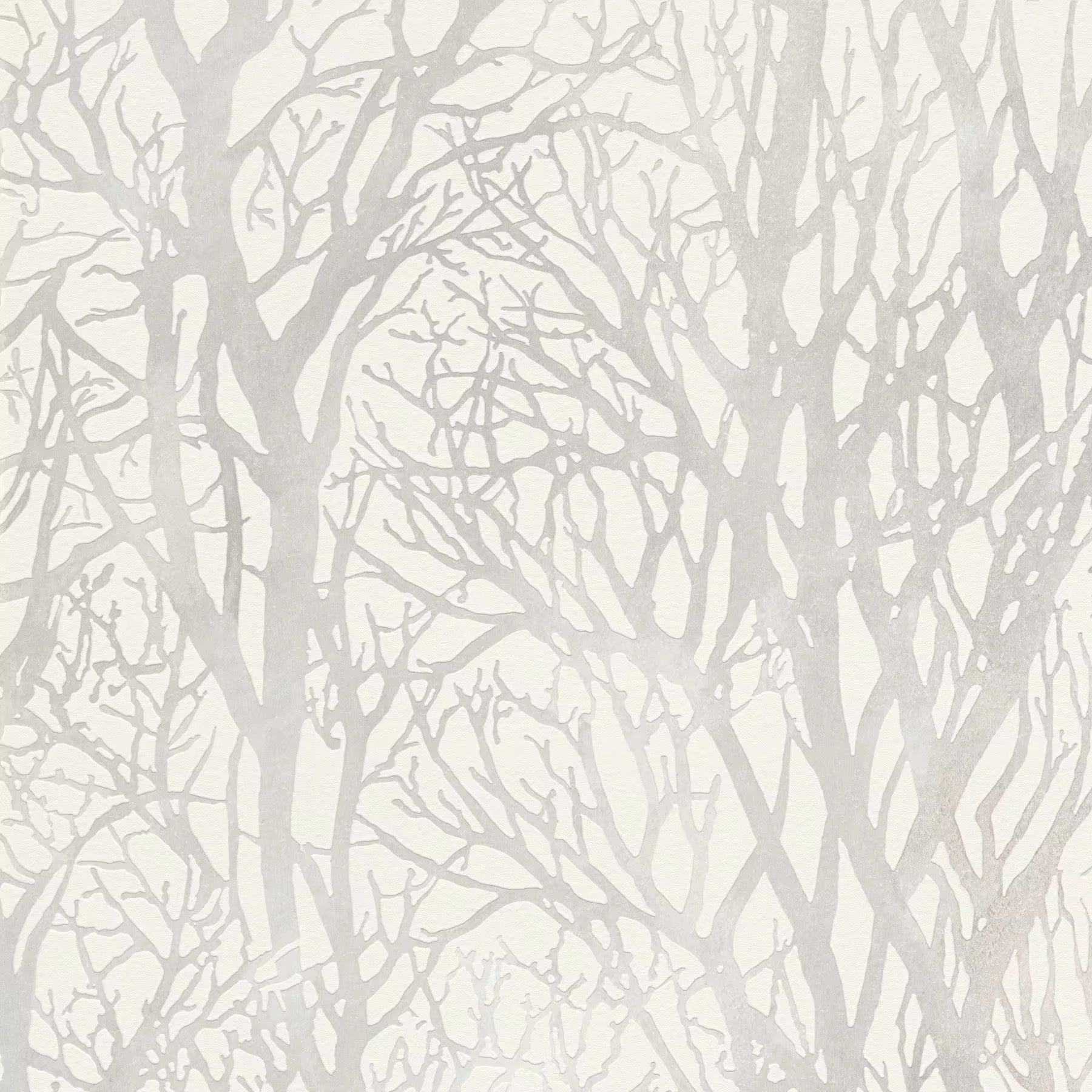 Silhouette of tree branches on a light gray textured wallpaper