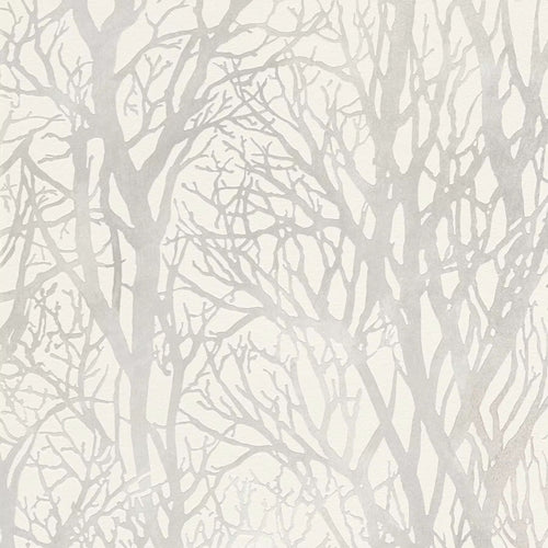 Silhouette of tree branches on a light gray textured wallpaper