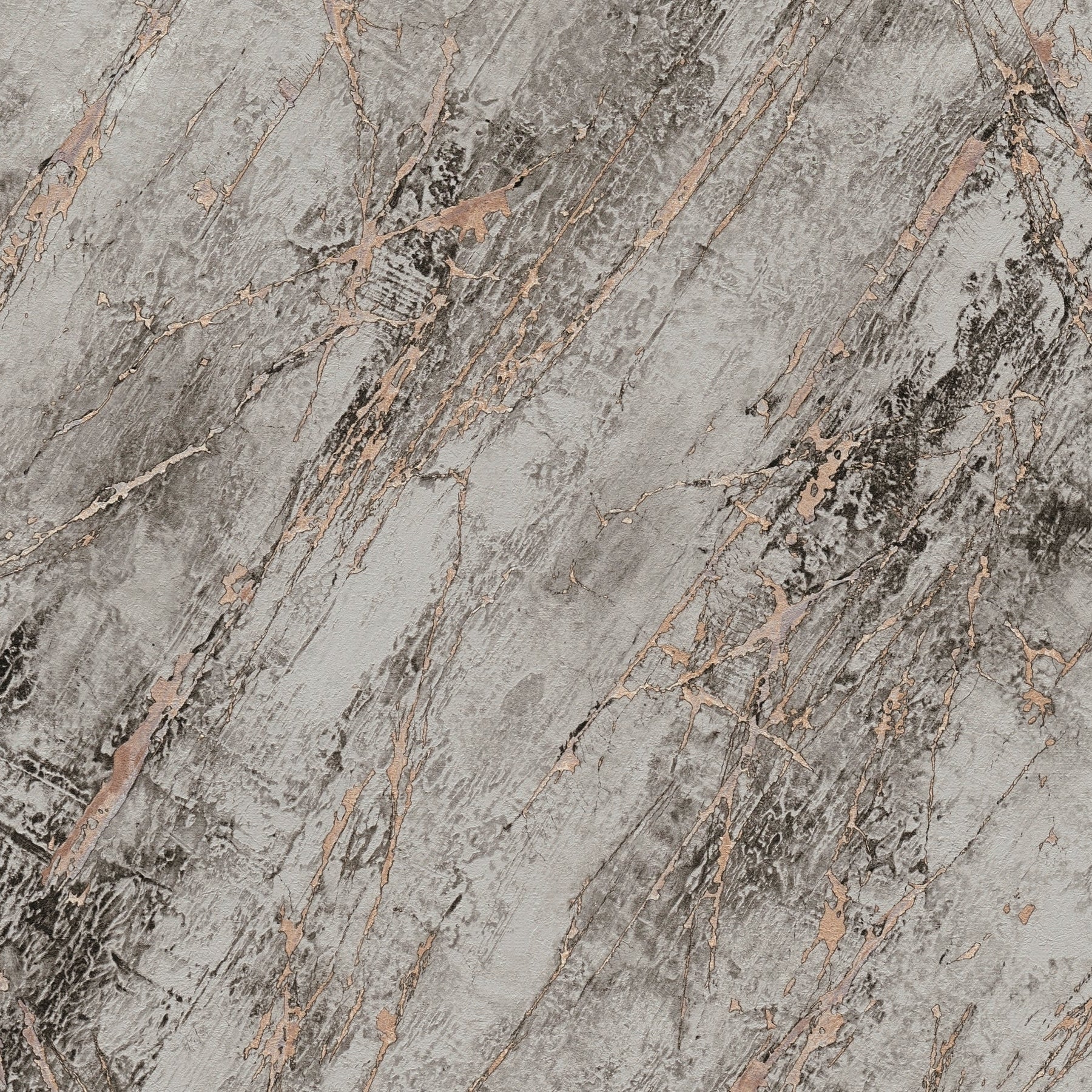 Close-up of a marble-like textured wallpaper with gray, brown, and black colors.