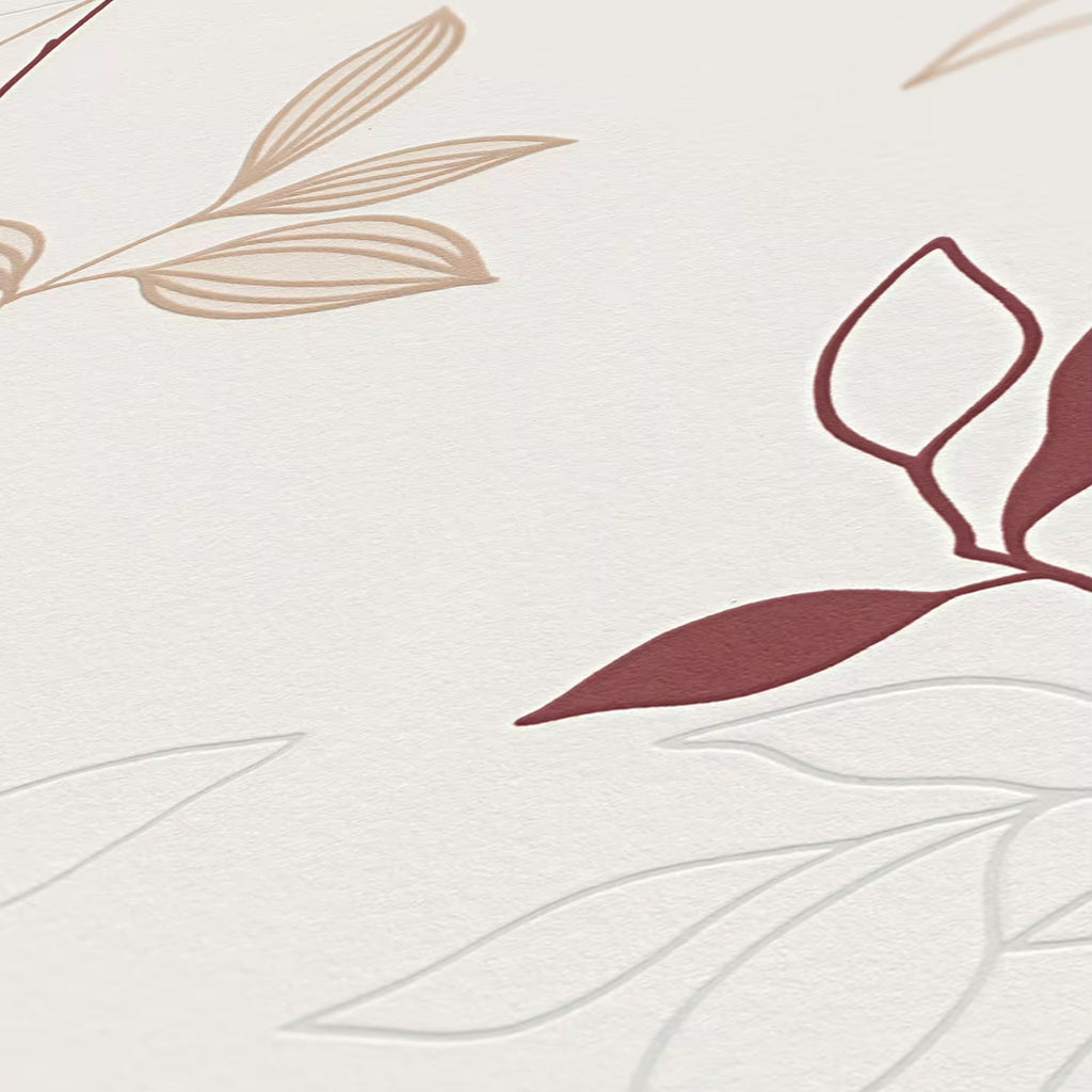 Decorative wallpaper with stylized leaves on a light background